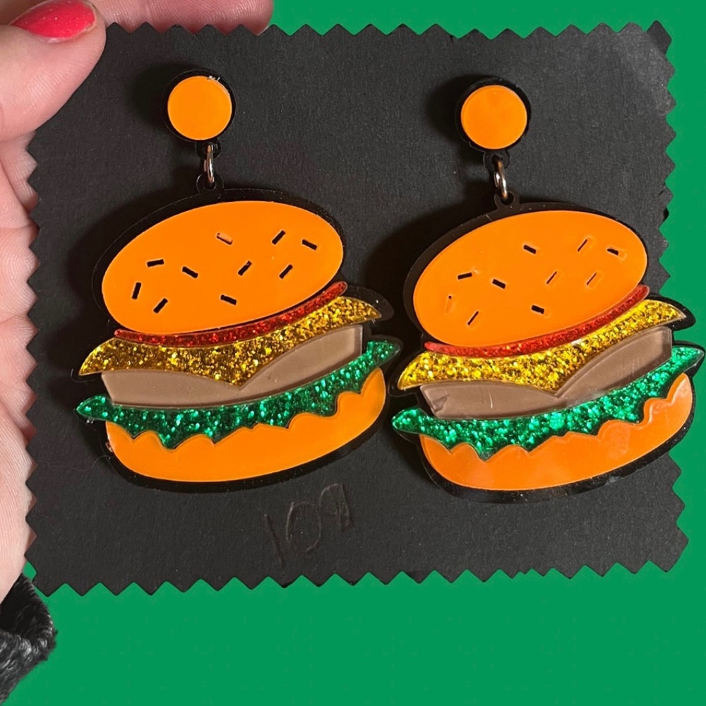 NEW Burger earrings acrylic earrings large earrings good jewelry
